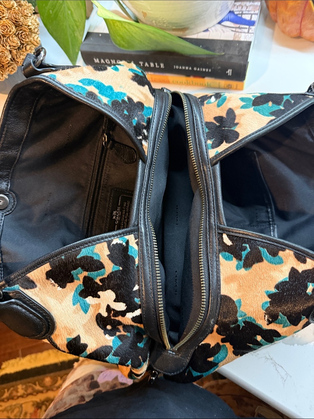 Coach Floral Shoulder Bag in Tan, Black & Teal - Picture 10 of 10
